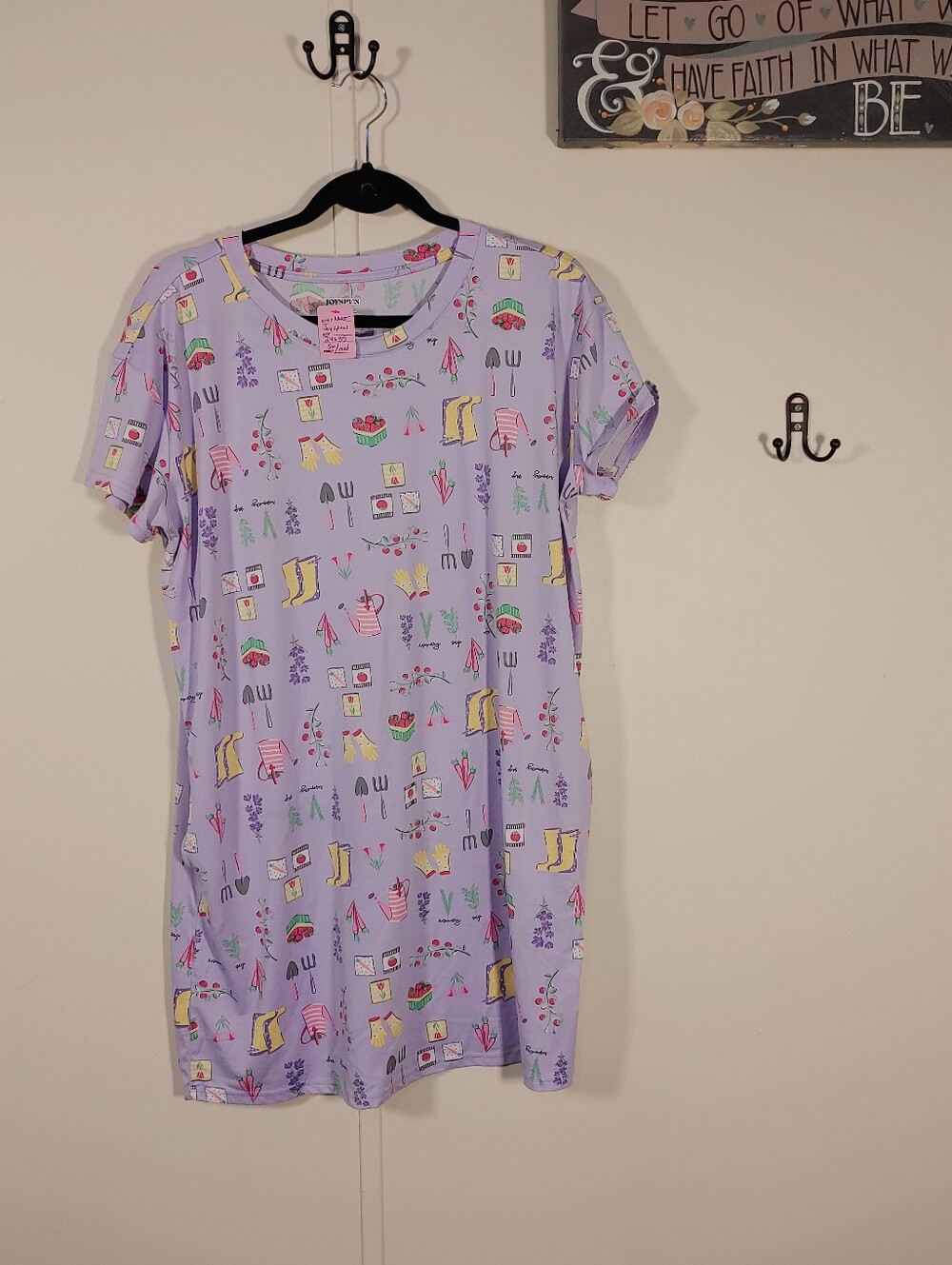 NWOT Joyspun Small/medium Garderner's Theme Purple Short Sleeve Nightshirt - Picture 5 of 6